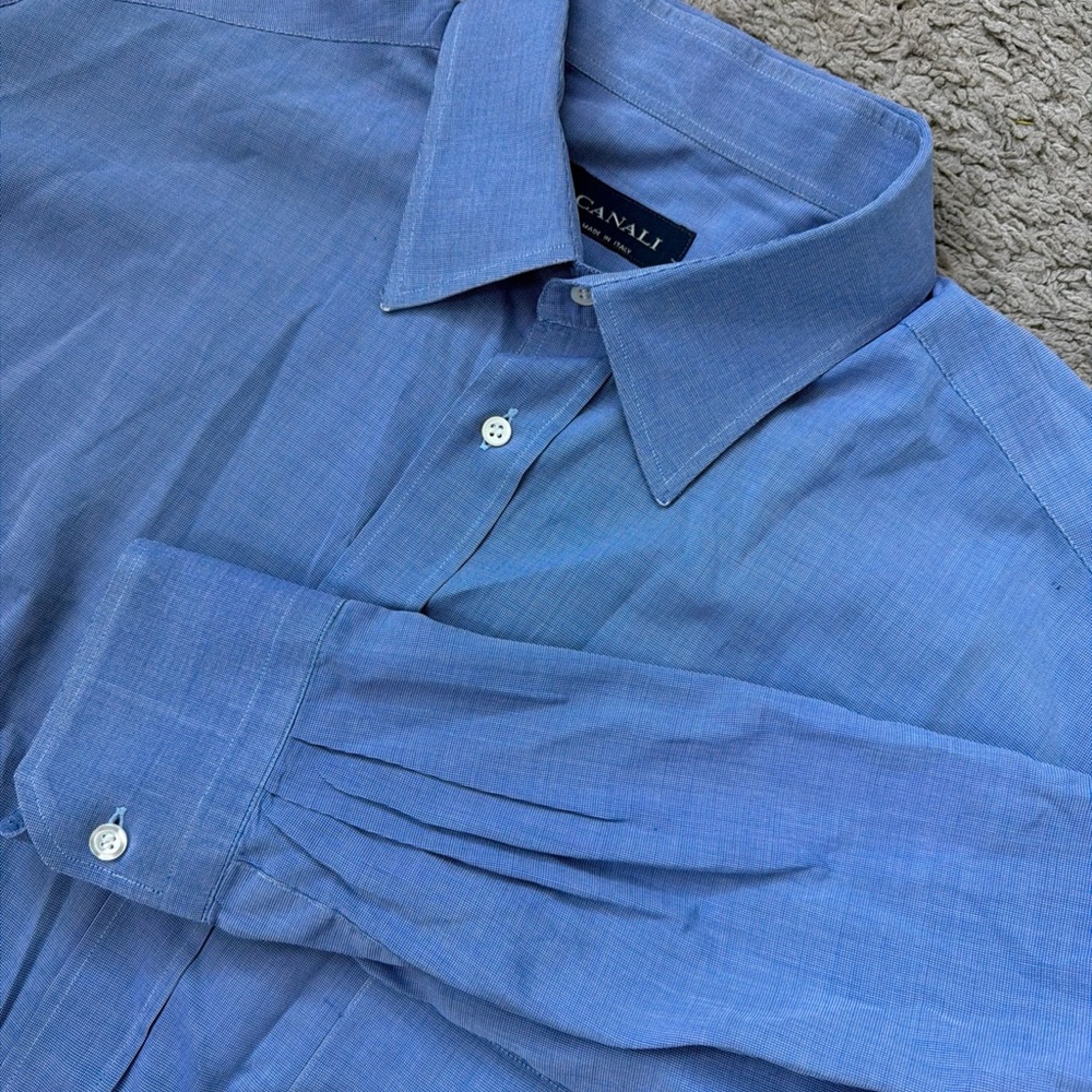 Canali Men XL  Dress Cotton Italy Button Up Down Blue Shirt 17.5/44